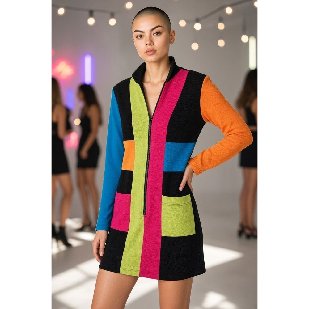 Vintage Neon Color Block Dress by Cache' - Size XS